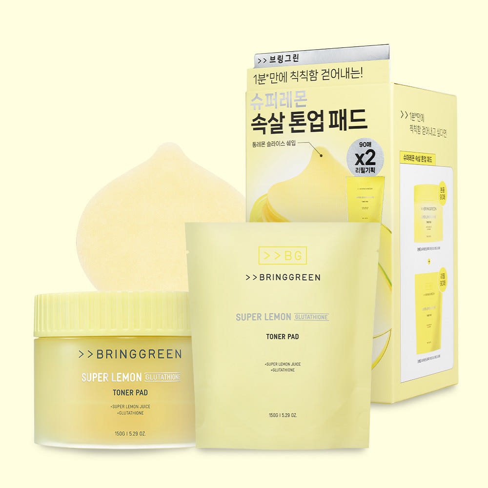 BRINGGREEN Super Lemon Glutathione Toner Pad Set 150g/90pads + 150g/90pads(Refill) - JOSEPH BEAUTY