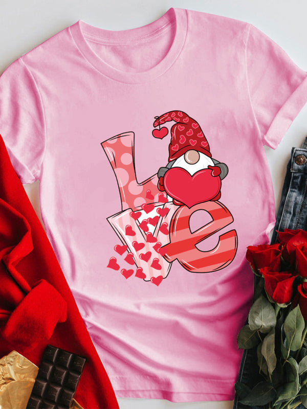 Mother's Day Valentine's Day plus size couple love LOVE romantic print short-sleeved T-shirt