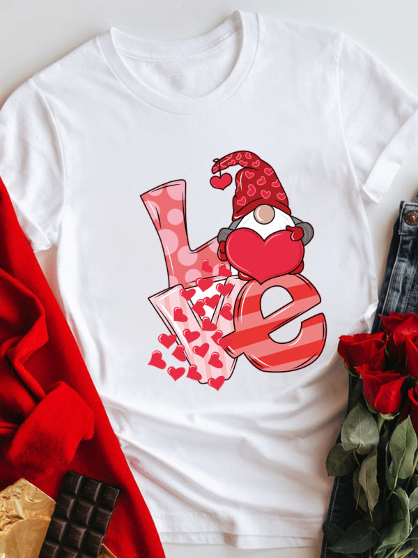 Mother's Day Valentine's Day plus size couple love LOVE romantic print short-sleeved T-shirt