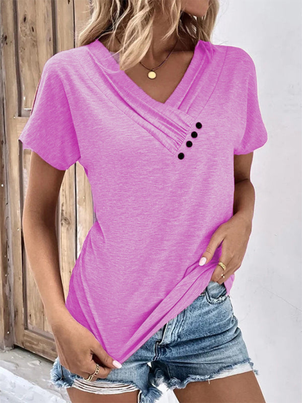 New casual vacation comfortable loose collar short-sleeved T-shirt sweater button top
