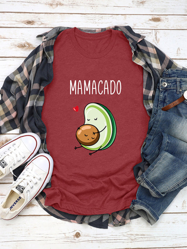 Cute avocado print cotton short-sleeved T-shirt
