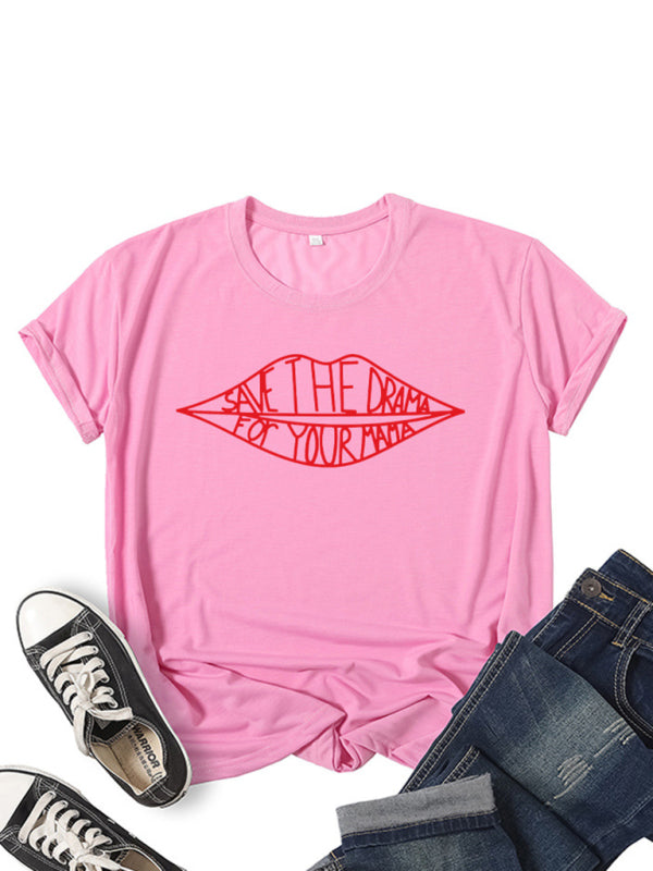 Women's SAVE THEDRAMA lip graphic print short-sleeved T-shirt