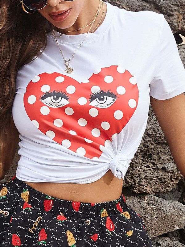 Women's Round Neck Short Sleeve Printed Valentine's Day Casual T-Shirt