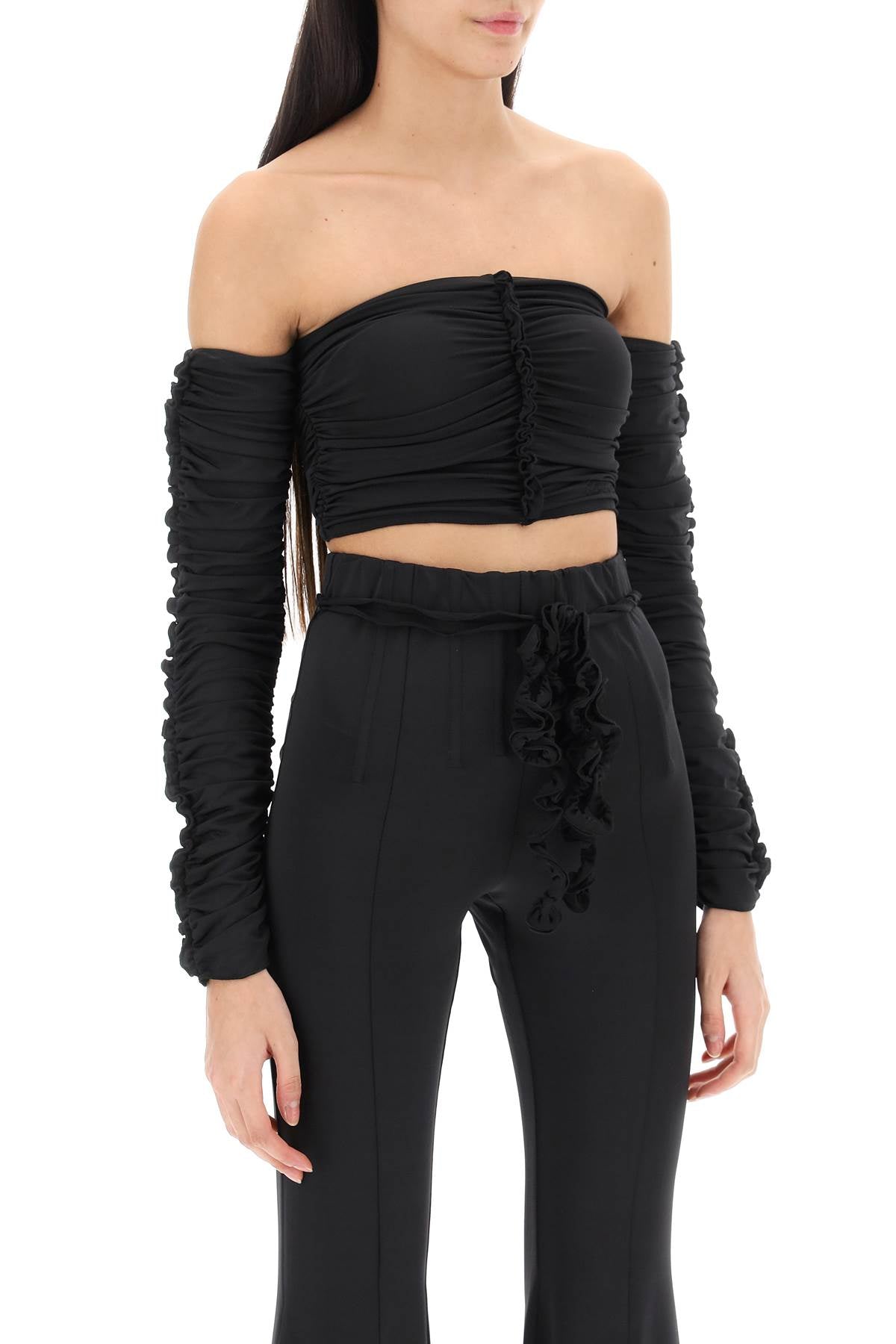 Rotate Rotate ruched off-shoulder cropped top