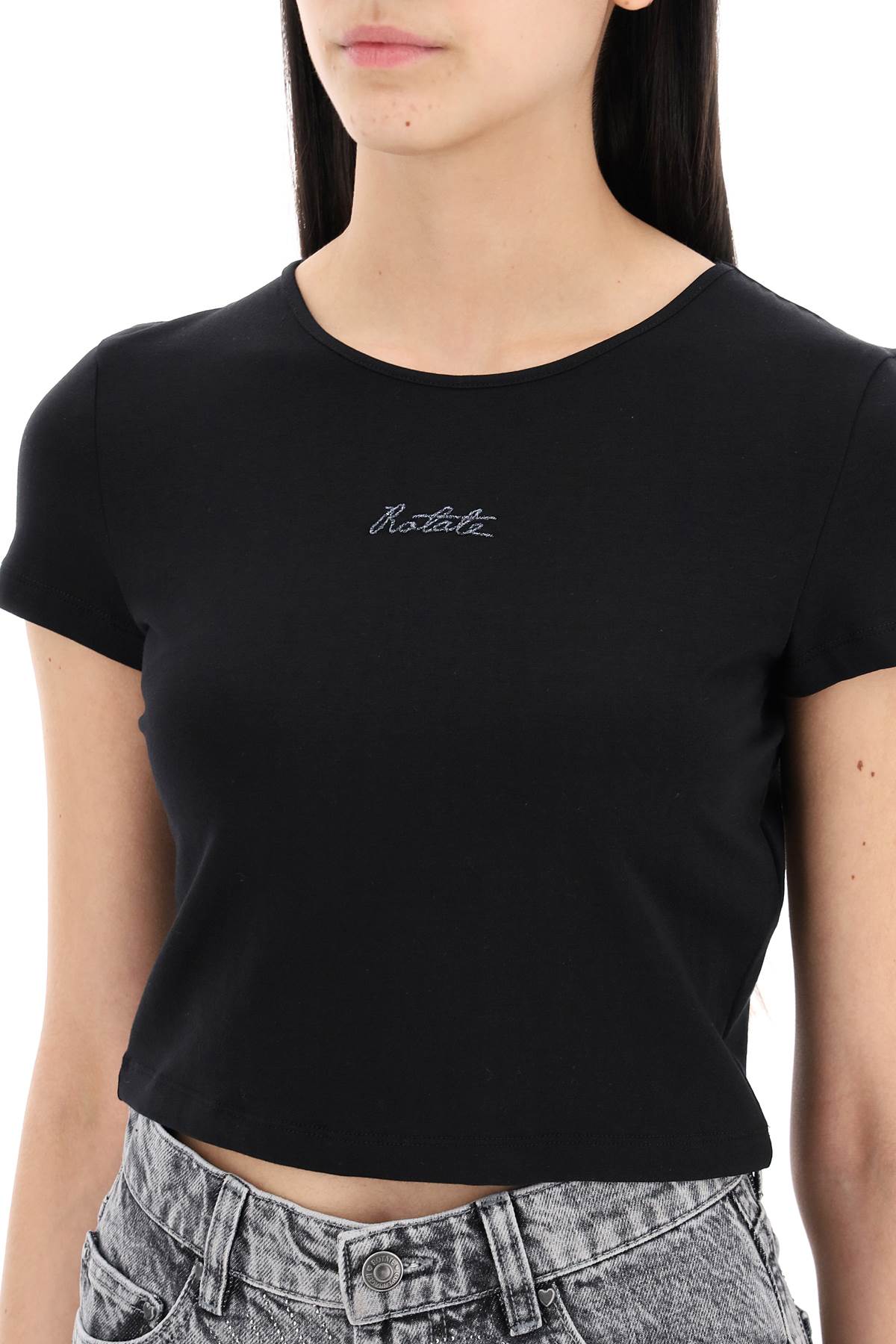 Rotate Rotate cropped t-shirt with embroidered lurex logo