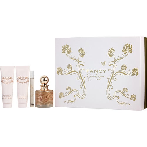 Jessica Simpson Fancy Eau De Parfum Spray 3.4 Oz & Body Lotion 3 Oz & Shower Gel 3 Oz & Eau De Parfum Spray 0.34 Oz Mini For Women