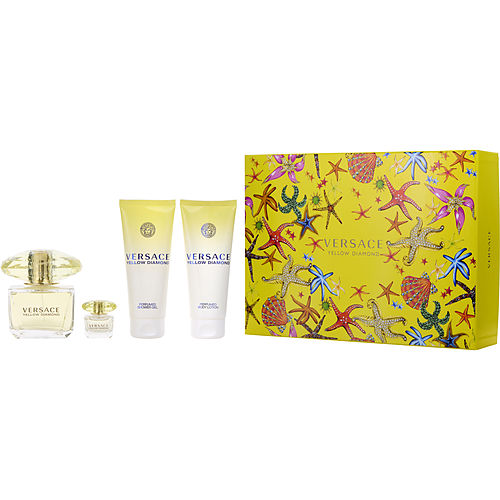 Gianni Versaceversace Yellow Diamondedt Spray 3 Oz & Body Lotion 3.4 Oz & Shower Gel 3.4 Oz & Edt 0.17 Oz Mini