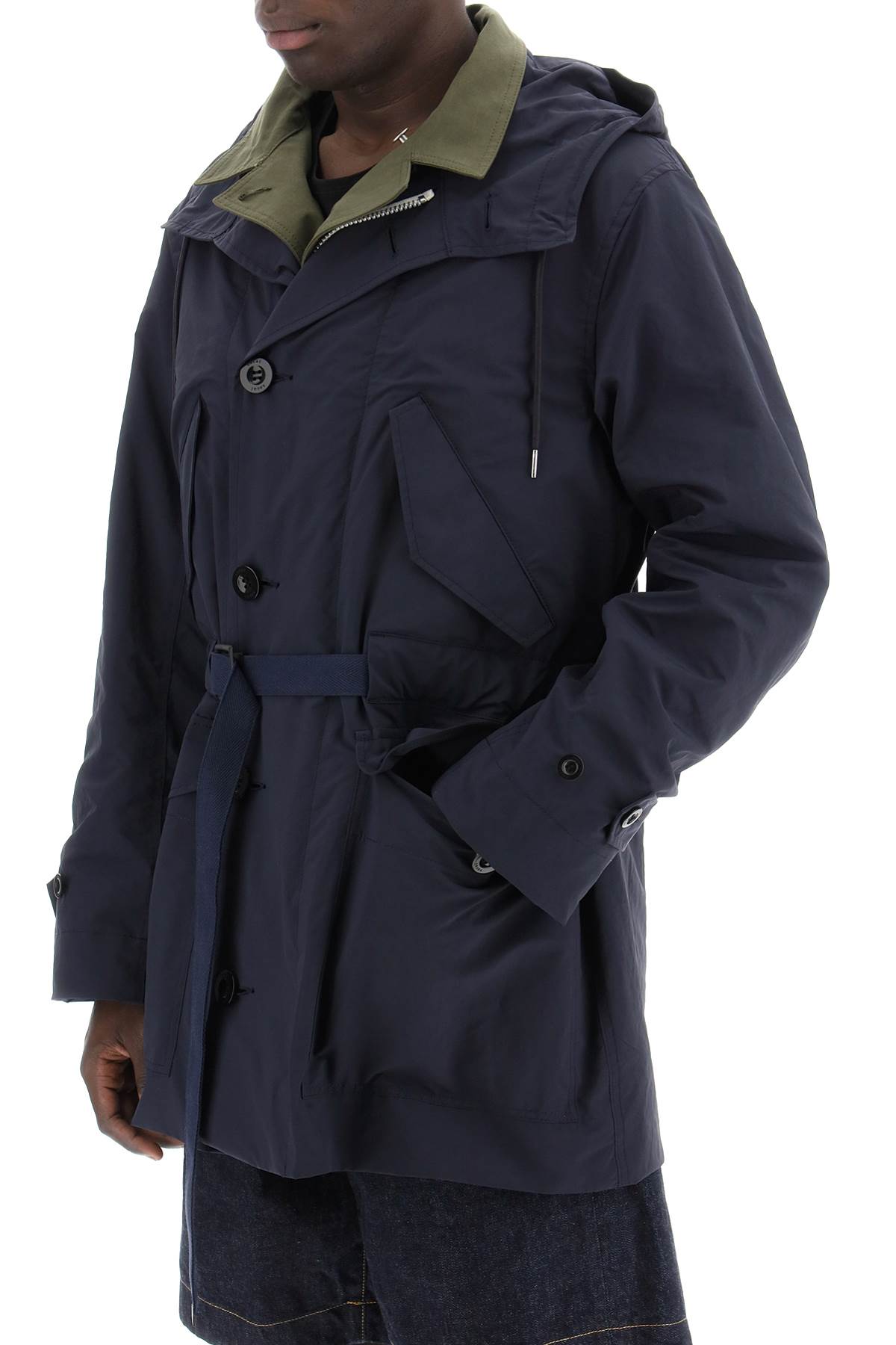 Sacai Sacai reversible cotton blend overcoat with