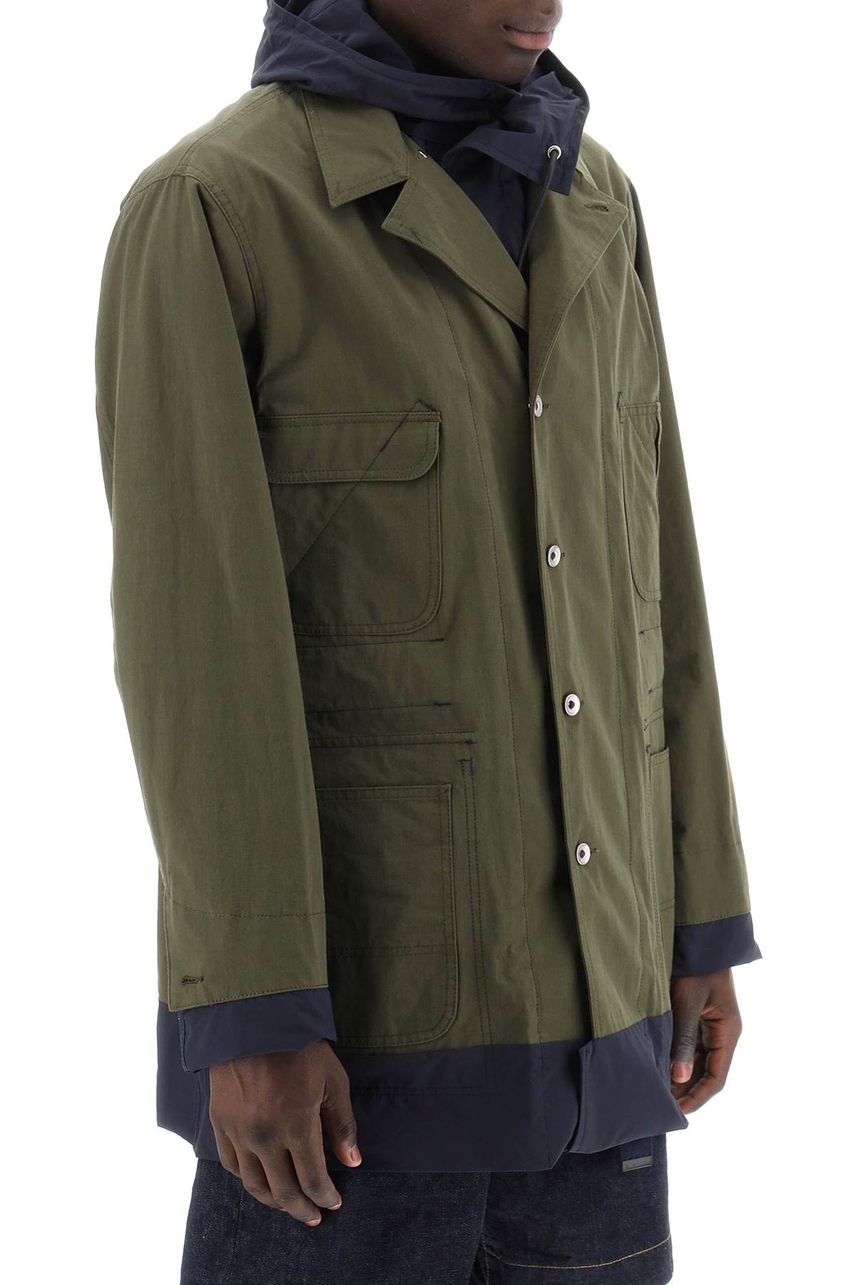 Sacai Sacai reversible cotton blend overcoat with