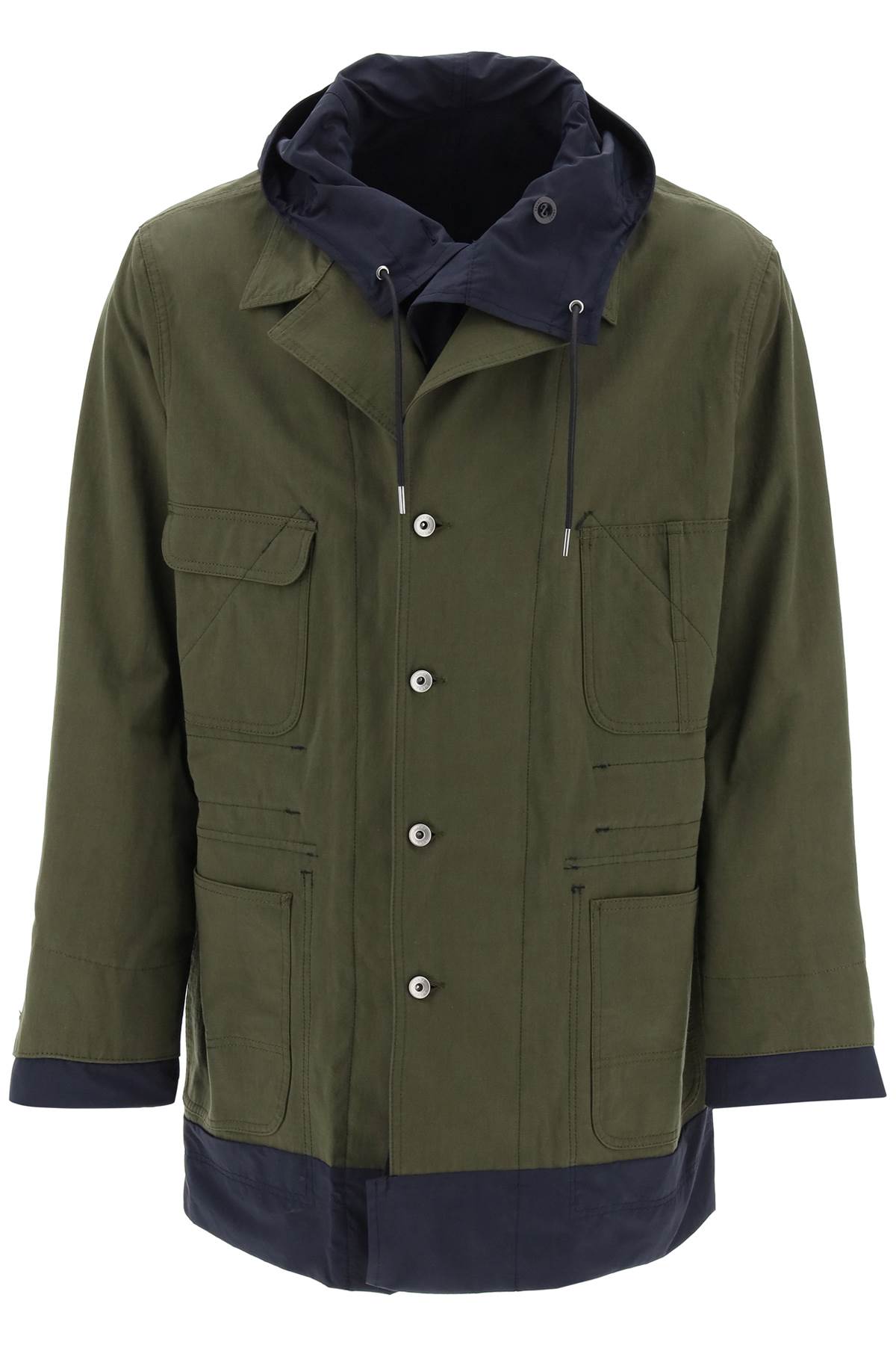 Sacai Sacai reversible cotton blend overcoat with