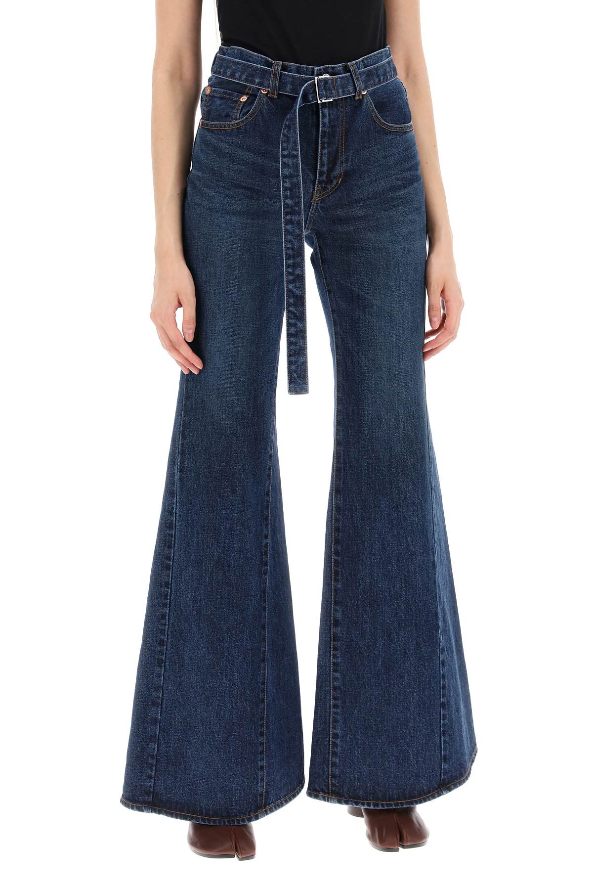 Sacai Sacai boot cut jeans with matching belt