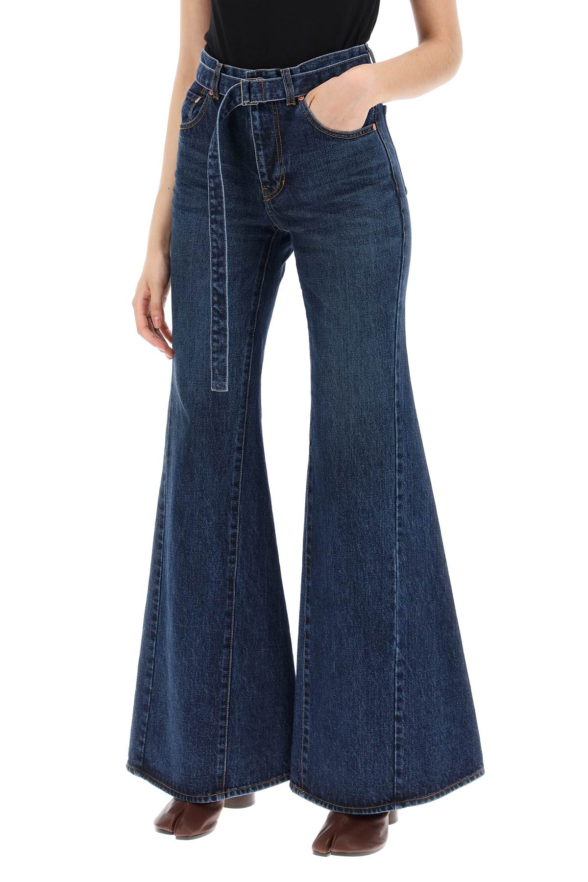 Sacai Sacai boot cut jeans with matching belt