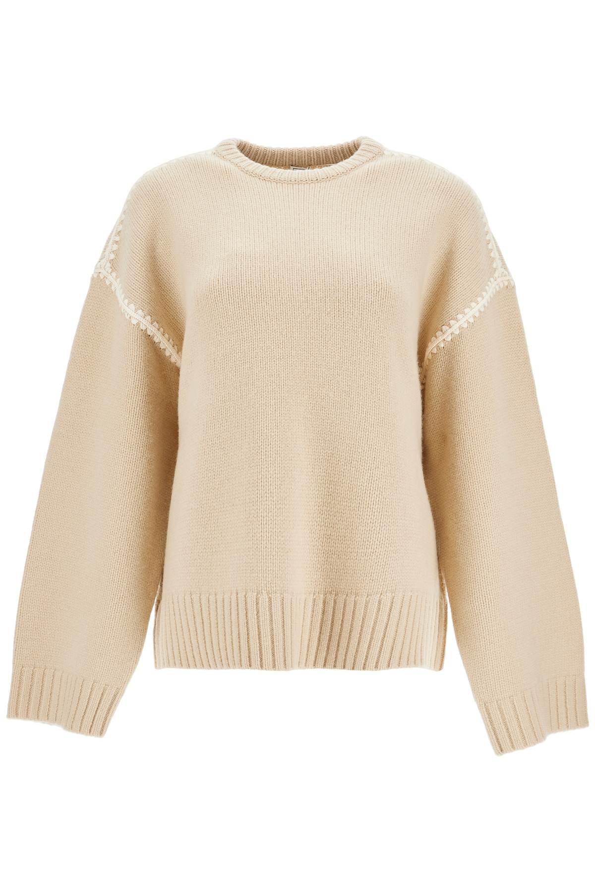 Toteme light beige wool and cashmere sweater with embroidery