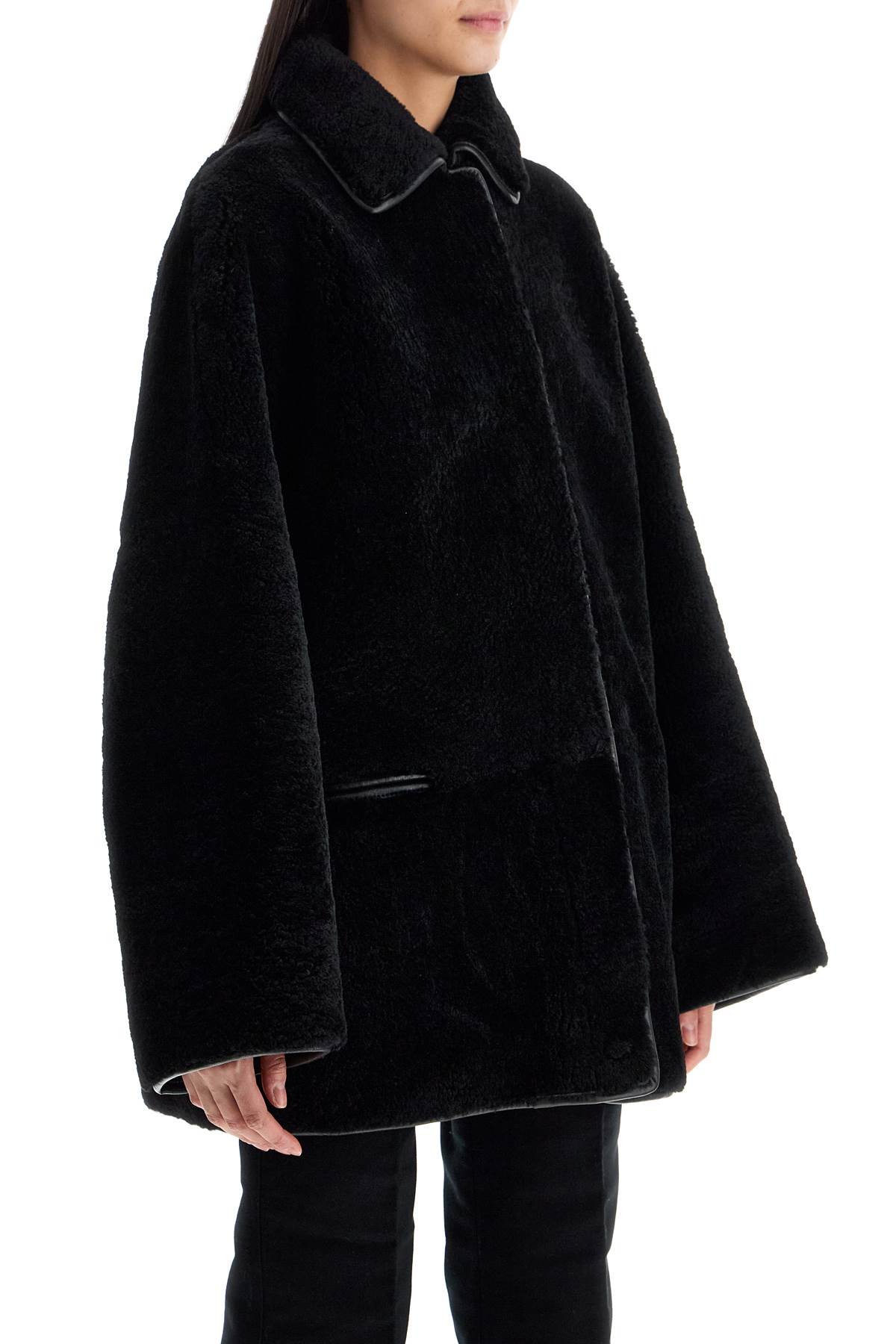 Toteme black lambskin oversized shirt-jacket