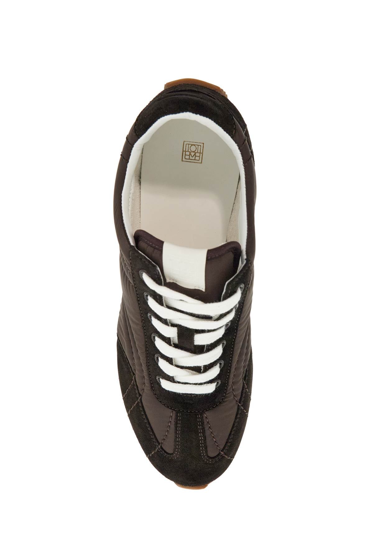 Toteme dark brown suede sneakers with recycled materials and non-slip sole