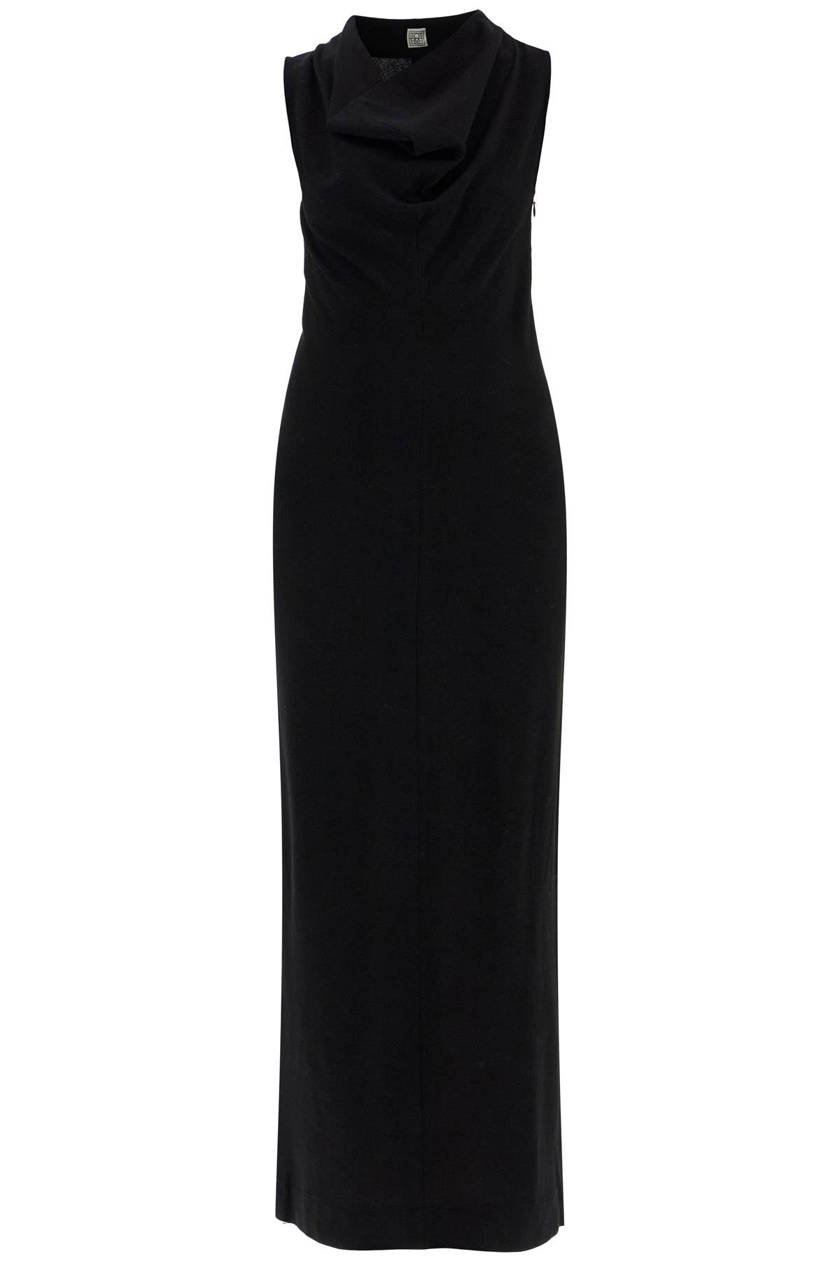 Toteme maxi dress in black wool with cowl neck sleeveless