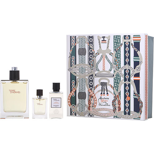 Hermes Terre D'Hermes Edt Spray 3.3 Oz & Aftershave Balm 1.35 Oz & Edt Spray 0.42 Oz Mini