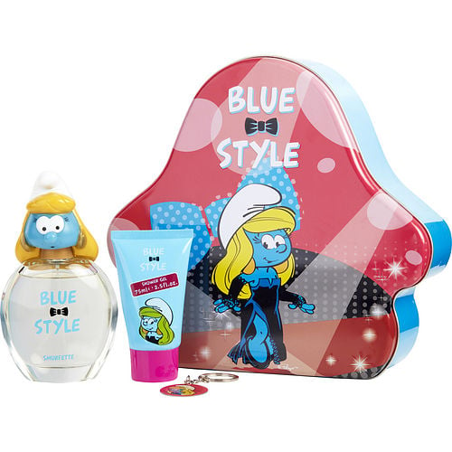 First American Brands Smurfs 3D 3 Pieces Smurfette With Edt Spray 3.4 Oz & Shower Gel 2.5 Oz & Key Chain (Blue & Style)