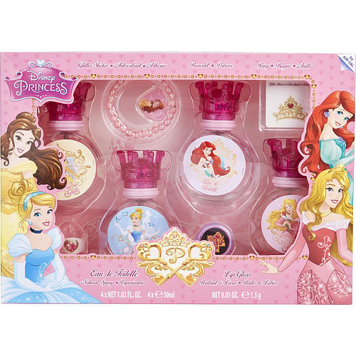 Disneydisney Princessedt Spray 4 X 1 Oz & Lip Gloss & Glitter Stickers & Bracelet & Ring