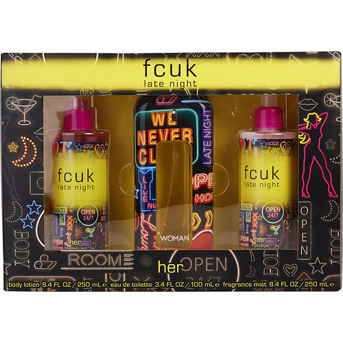 French Connection Fcuk Late Night Edt Spray 3.4 Oz & Body Lotion 8.4 Oz & Fragrance Mist 8.4 Oz