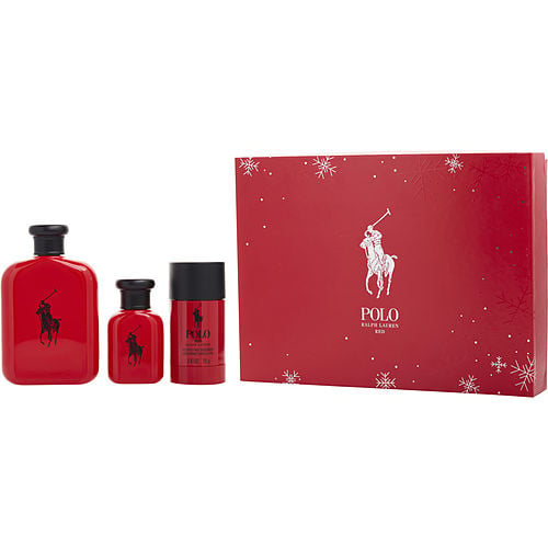 Ralph Lauren Polo Red Edt Spray 4.2 Oz & Edt Spray 1.3 Oz & Deodorant Stick Alcohol Free 2.6 Oz For Men