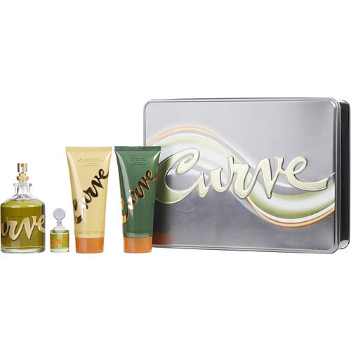 Liz Claiborne Curve Cologne Spray 4.2 Oz & Cologne 0.25 Oz Mini & Aftershave Balm 3.4 Oz & Shower Gel 3.4 Oz