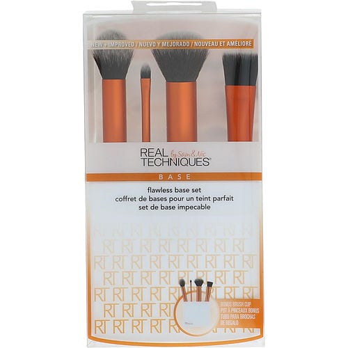 Real Techniques Real Techniques Flawless Base Set: Contour Brush + Detailer Brush + Buffing Brush + Square Foundation Brush + Brush Cup --5Pcs For Women