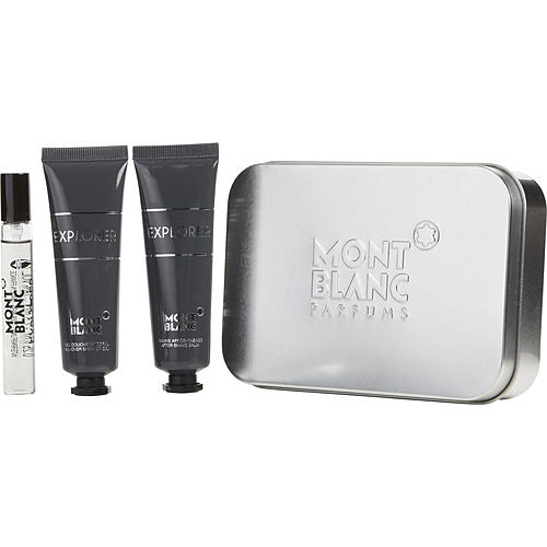 Mont Blanc Mont Blanc Explorer Eau De Parfum 0.25 Oz Mini & Aftershave Balm 1 Oz & Shower Gel 1 Oz & Travel Pouch For Men