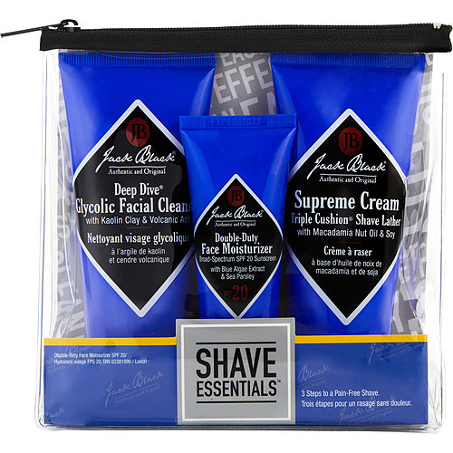 Jack Black Jack Black Shave Essentials Set: Deep Dive 3 Oz + Supreme Cream Triple Cushion Shave Lather 2.6 Oz + Double-Duty Face Moisturizer Spf 20 1.5 Oz--3 Pcs