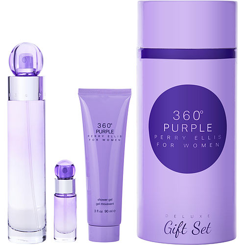 Perry Ellisperry Ellis 360 Purpleeau De Parfum Spray 3.4 Oz & Shower Gel 3 Oz & Eau De Parfum Spray 0.25 Oz Mini