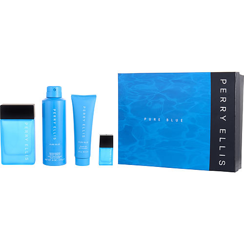 Perry Ellis Perry Ellis Pure Blue Edt Spray 3.4 Oz & Deodorant Spray 6 Oz & Shower Gel 3 Oz & Edt Spray 0.25 Oz For Men