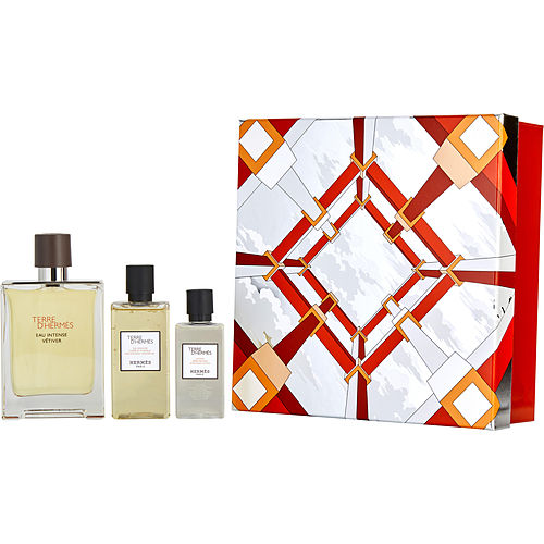 Hermesterre D'Hermes Eau Intense Vetivereau De Parfum Spray 3.3 Oz & Aftershave Lotion 1.35 Oz & Hair And Shower Gel 2.8 Oz