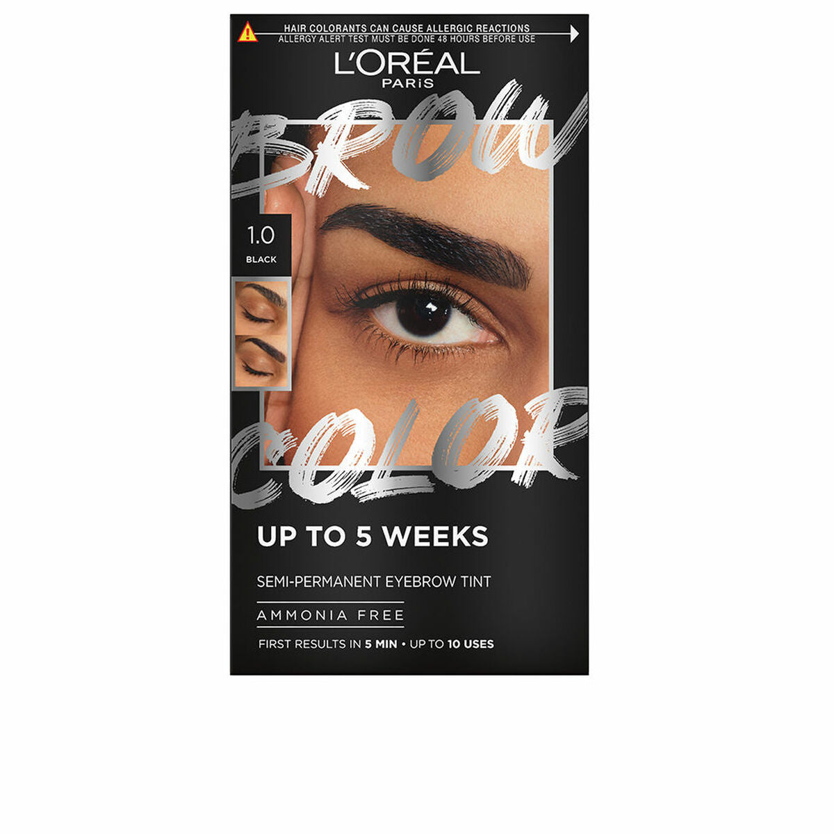 Eyebrow Tint L'Oreal Make Up BROW COLOR Nº 1.0 Black Semi-permanent 4 Pieces