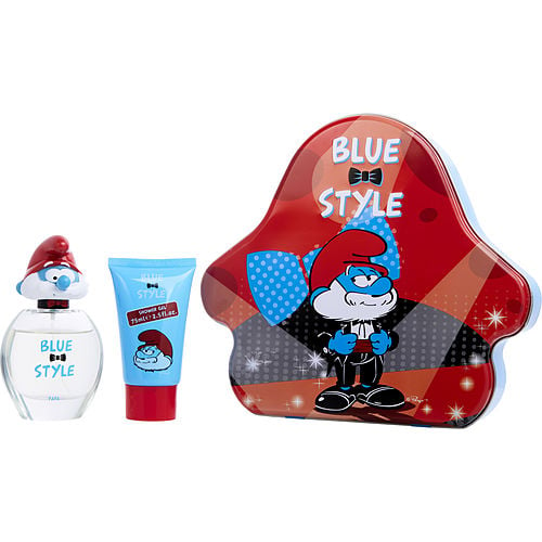 First American Brands Smurfs 3D Papa Smurf Edt Spray 1.7 Oz & Shower Gel 2.5 Oz & Metal Lunch Box (Blue & Style)