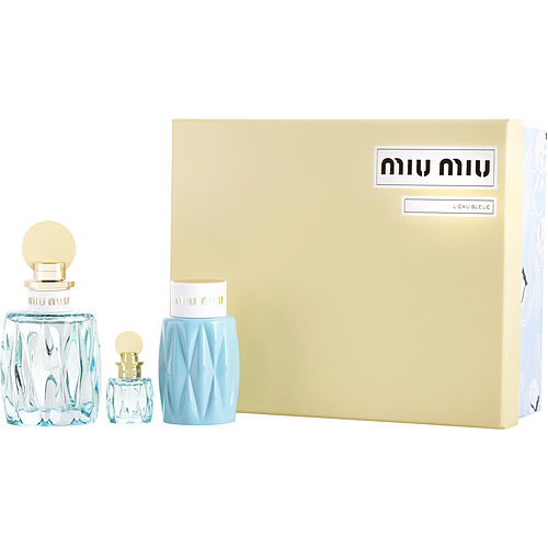 Miu Miu Miu Miu L'Eau Bleue Eau De Parfum Spray 3.4 Oz & Body Lotion 3.4 Oz & Eau De Parfum 0.25 Oz Mini