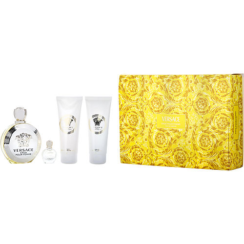 Gianni Versaceversace Eros Pour Femmeeau De Parfum Spray 3.4 Oz & Body Lotion 3.4 Oz & Shower Gel 3.4 Oz & Eau De Parfum 0.17 Oz Mini