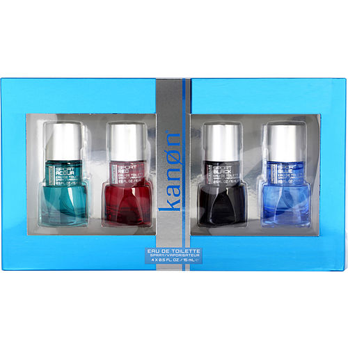 Scannon Kanon Variety 4 Piece Variety With Acqua Sport & Red Sport & Blue Sport & Black Sport & All Are Edt Spray 0.5 Oz