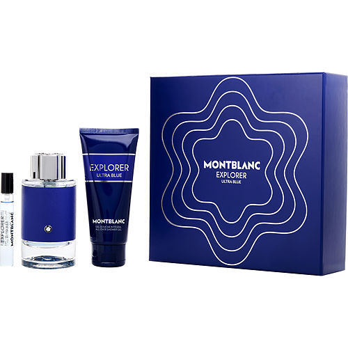 Mont Blanc Mont Blanc Explorer Ultra Blue Eau De Parfum Spray 3.3 Oz & Shower Gel 3.3 Oz & Eau De Parfum Spray 0.24 Oz Mini For Men