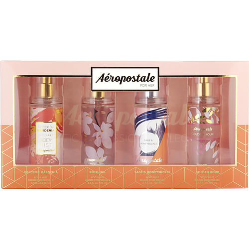 Aeropostale Aeropostale Variety 4 Piece Variety With Graceful Gardenia & Blushing & Sag Honeysuckle & Golden Hour And All Are Body Mist 3.4 Oz For Women