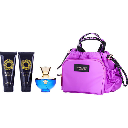 Gianni Versace Versace Dylan Blue Eau De Parfum Spray 3.4 Oz & Body Lotion 3.4 Oz & Shower Gel 3.4 Oz & Makeup Case For Women