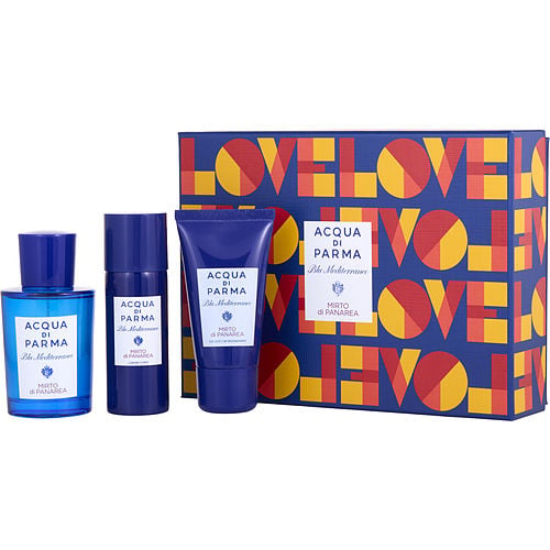 Acqua Di Parma Acqua Di Parma Blue Mediterraneo Mirto Di Panarea Edt Spray 2.5 Oz & Body Lotion 1.7 Oz & Shower Gel 1.4 Oz For Unisex