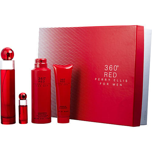 Perry Ellis Perry Ellis 360 Red Edt Spray 3.4 Oz & Shower Gel 3 Oz & Deodorant Body Spray 6 Oz & Edt Spray 0.25 Oz Mini