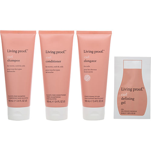 Living Proofliving Proofborn To Be Coily Kit - Curl Shampoo 3.4 Oz & Curl Conditioner 3.4 Oz & Curl Elongater 3.4 Oz & Curl Defining Gel 0.33 Oz