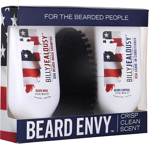 Billy Jealousy Billy Jealousy Beard Envy Kit Crisp Clean Scent: Usa Beard Wash Shampoo + Usa Beard Control Conditioner + Reinforced Boar Bristle Brush --2X88Ml/3Oz + Brush
