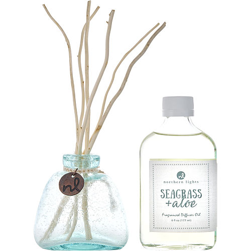 Northern Lights Seagrass & Aloe Set-Fragrance Diffuser Oil 6 Oz & 6X Willow Reeds & Diffuser Bottle