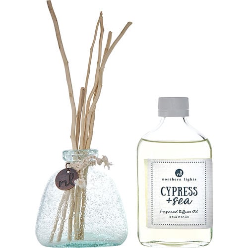 Northern Lights Cypress & Sea Set-Fragrance Diffuser Oil 6 Oz & 6X Willow Reeds & Diffuser Bottle