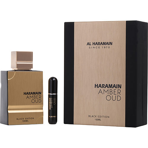Al Haramain Al Haramain Amber Oud Eau De Parfum Spray 5 Oz (Black Edition) + Refillable Travel Spray (Empty)