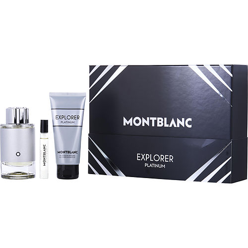 Mont Blanc Mont Blanc Explorer Platinum Eau De Parfum Spray 3.3 Oz & Shower Gel 3.3 Oz & Eau De Parfum Spray 0.25 Oz Mini For Men