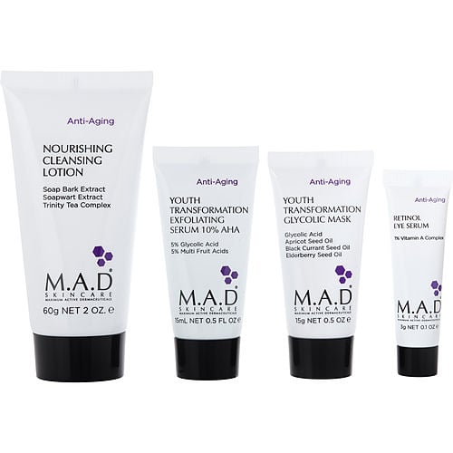 M.A.D. Skincare M.A.D. Skincare Discover Anti-Aging: Cleansing Lotion 60Ml + Exfoliating Serum 14.7G + Glycolic Mask 14.7G + Retinol Eye Serum 7.3G --4Pcs