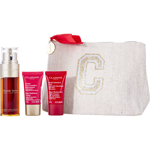 Clarinsclarinsdouble Serum And Super Restorative Collection Set: Double Serum 50Ml + Super Restorative Rose Radiant Day Cream 15Ml + Super Restorative Night Cream 15Ml + Double Serum Eye 0.9Ml --4Pcs+Pouch